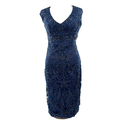 Sue Wong Nocturne Y2K Beaded Embroidered Evening Dress Size 2 Blue Bodycore