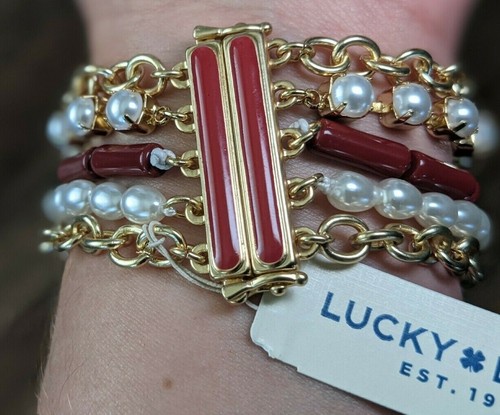 $59 NWT Lucky Brand Coral Lucky Layer Multi Row Gold Bracelet (09230) - Picture 4 of 4