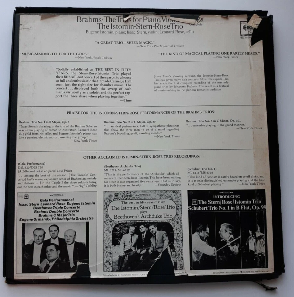 Brahms Complete Piano Trios (Istomin-Stern-Rose) Columbia M2S-760 2-eyes NM - Image 2 of 4