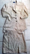 Shin Choi Coleridge 2 Pc Skirt Suit Rayon/Flax Beige SZ 8 Made in USA