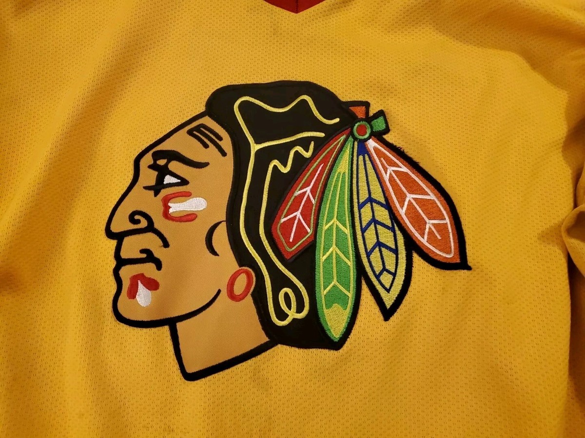 ULTRA RARE VINTAGE 90'S STARTER CHICAGO BLACKHAWKS YELLOW JERSEY MEN'S SIZE  XL