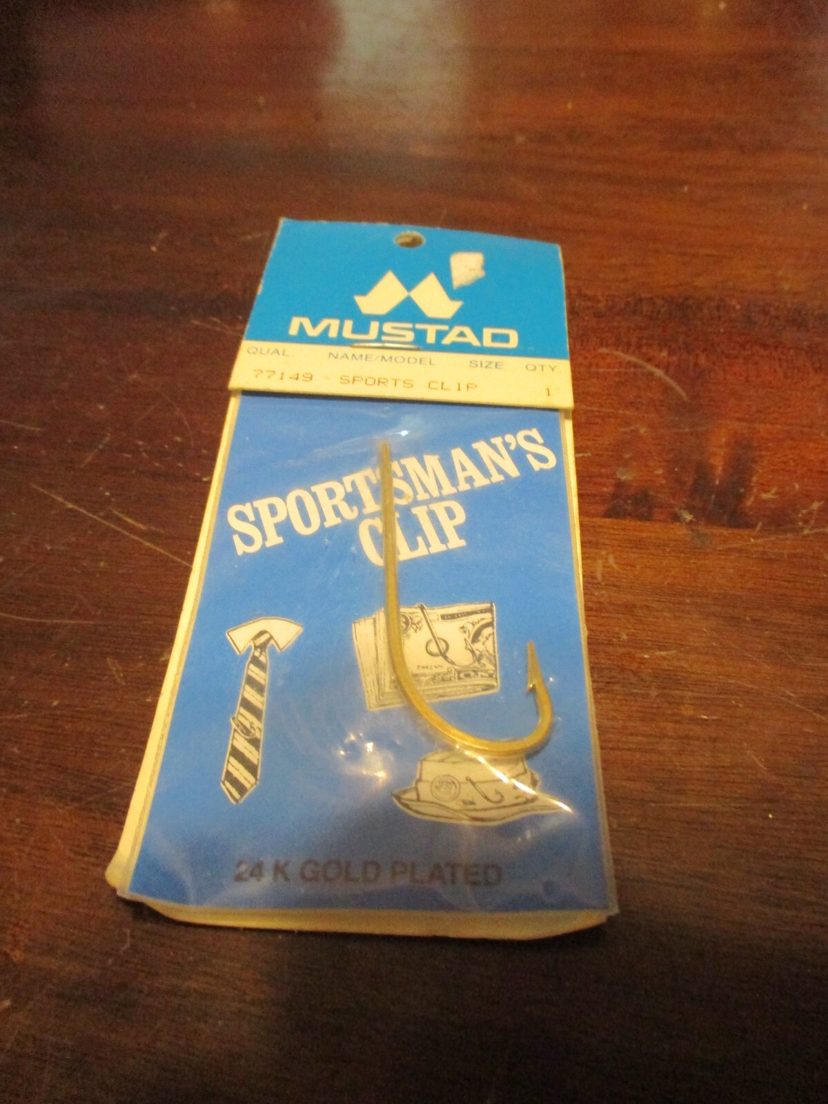 Mustad Sports 24K Gold Plated Hat Tie Money Clip Norway Original