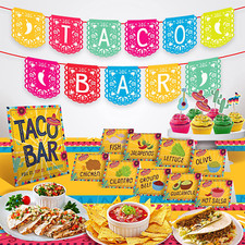 Mexican Fiesta Taco Bar Decorations Set Taco Bar Banner Food Tents Cupcake Toppe