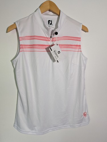 NWT WOMEN'S FOOTJOY S/L RIBBED POLO, SIZE: M, COLOR: WHITE/BRIGHT CORAL (J525)