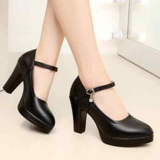 Fashion Women Buckle High Heels Platform Thick Heel Pumps Party Shoes Footwear