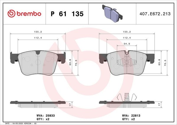 Brembo P 61 135 Bremsbelagsatz, Scheibenbremse FüR CitroËN DS Opel Peugeot-image