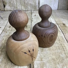 Set Two Wooden Handmade Handturned Biscuit Cookie Cutters Primitive Wood Kitchen