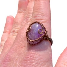Amethyst Copper Wire Wrap Ring Handmade Jewelry Gift for Her Size 8.75