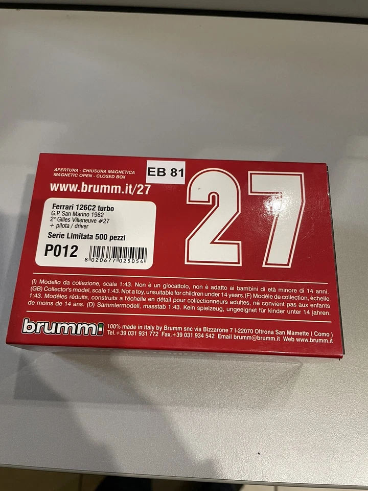 BRUMM P012 FERRARI 126 C2 turbo Villeneuve #27 G.P. SAN MARINO 1982 +pilota - Immagine 2 di 4