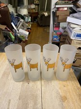 Set of 4 Christmas Frosted Glasses Reindeer 7"