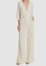 $580 Halston Heritage Women's White 3/4 Kimono Sleeve Blouson Jumpsuit Size 0
