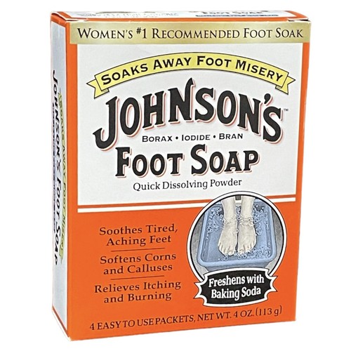 (1) Johnson's Foot Soap Soak Powder 4 Packets Soothes Tired Aching Feet