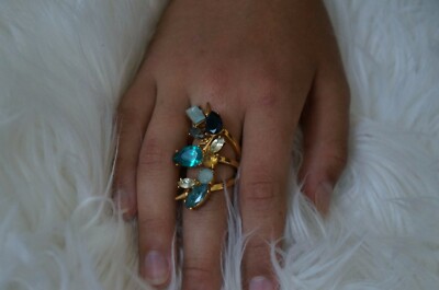 NEW Erickson Beamon Rocks Gold Long Blondie Blue Crystal Ring 7 M RETIRED