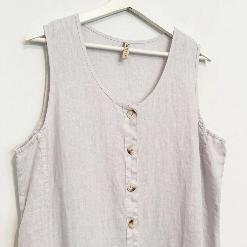 XCVI 100% Linen Aldi Bubble Hem Shift Dress Lagenlook Casual Coastal Boho Large - Image 2 of 4