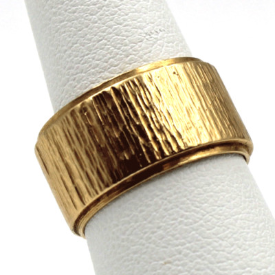 14K Gelbgold breiter Rindenstruktur Hochzeit Zigarrenband Ring 9,0 gm Größe 5,5 Breite 10 mm