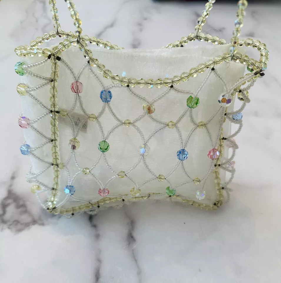 Mini bolso Daniel Swarovski Paris amarillo rosa azul verde cuentas de cristal satinado Foto 2 de 4