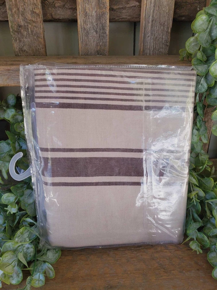 Tablecloth Square 57 x 60 in Grain Sack Stripe Slate Beige Farmhouse Decor - Image 3 of 4