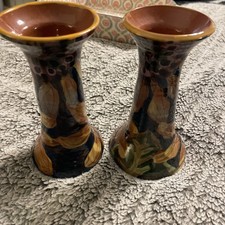 Two Hand Painted Vases/ Candle Holders Floral Pattern