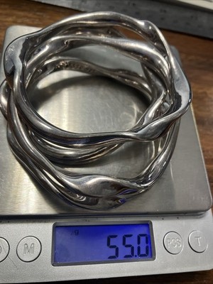 4er Set Sterling Silber gewellte Armreifen hohl 55 Gramm Maße in Bildern