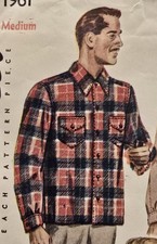 Vintage Simplicity Pattern 1961;  1943; Mens' Shirt; Medium, Cut. 2 Sleeves.