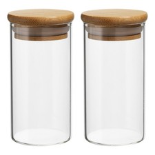 2Pcs 10oz Glass Jar with Airtight Bamboo Lid Glass Kitchen Container 16x5.5cm