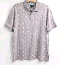Ted Baker Polo Shirt Men's XL Gray Cotton Palm Print Short Sleeve Tropical