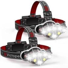 Victoper Rechargeable Headlamp 2 Pack, 8 LED 18000 High Lumen Bright Head Lam...
