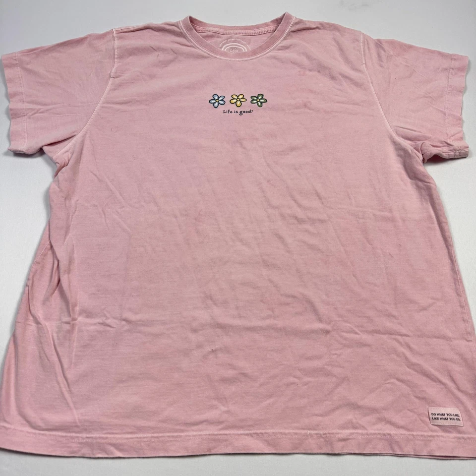 Life is Good 衬衫女式 2XL 粉红色花卉图案短袖圆领棉质 — 第 2/4 张图片