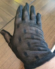Vintage Sheer NYLON 80s GLOVES BLACK Polka Dot FOWNES Phillipines Stretch