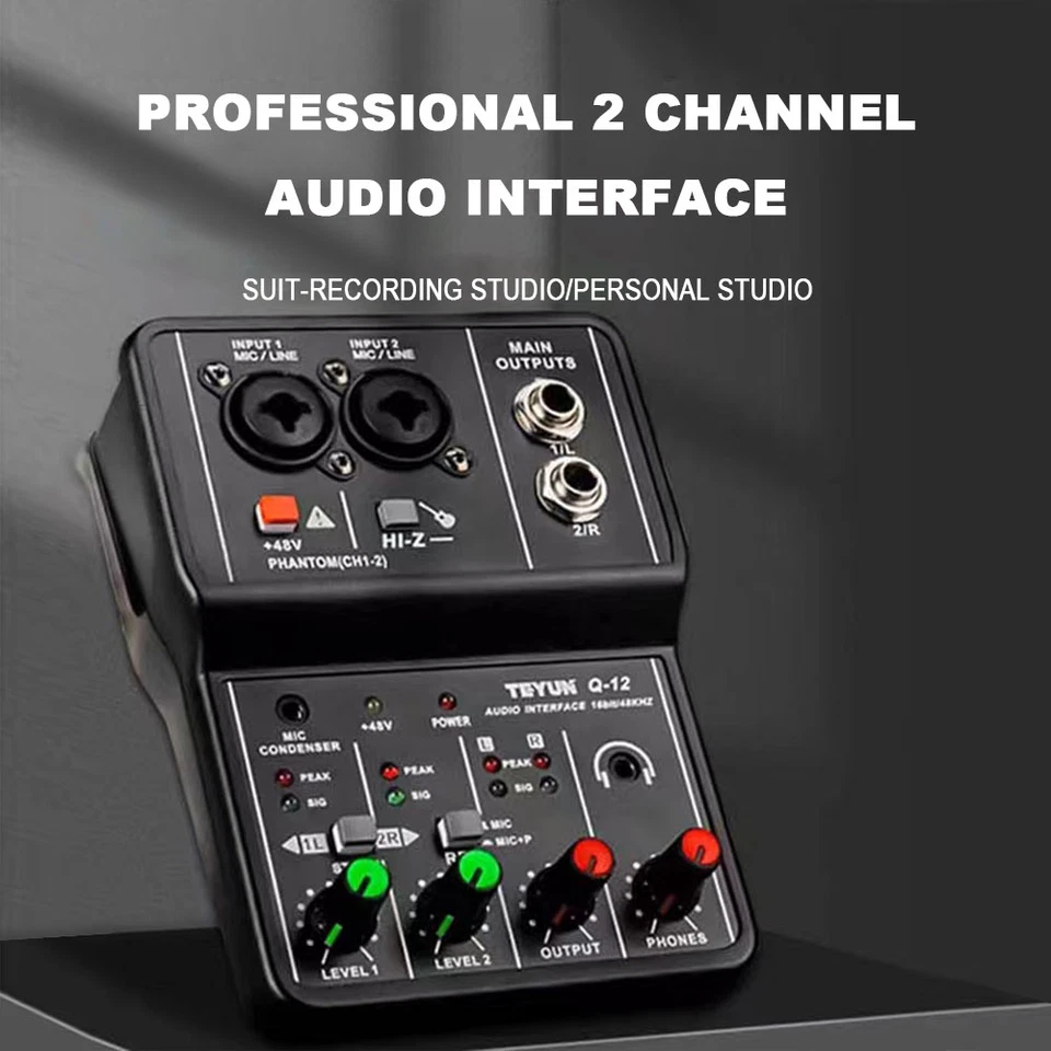 USB Audio Interface for PC Mac Live Guitar Recording Singing Mini Sound Card Q12 - Image 3 of 4