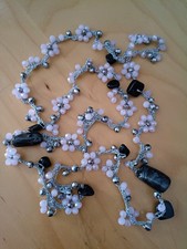 Collana Con Onice E Cristalli Rosa Fatta A Mano All'uncinetto 