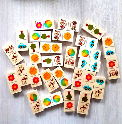 Mein erstes Domino Holz Lernspiel Holzspiel 28 Teile Kinder Legespiel Holzklötze