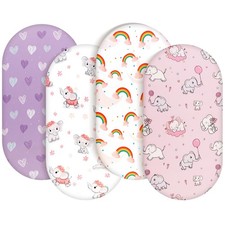 4 Pack Baby Girl Bassinet Sheets Set Soft Fitted Floral or Elephant Theme Bab...