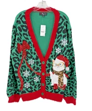 NEW 33 Degrees Women's XXL Green Red Cat Lover Ugly Christmas Sweater Party