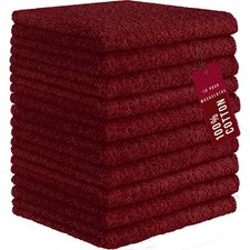 DecorRack 100 Cotton Washcloths 12x12 in, Red 10 Pack