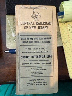 Jersey Central Employee Fahrplan #2 Central Division 25.10.64.