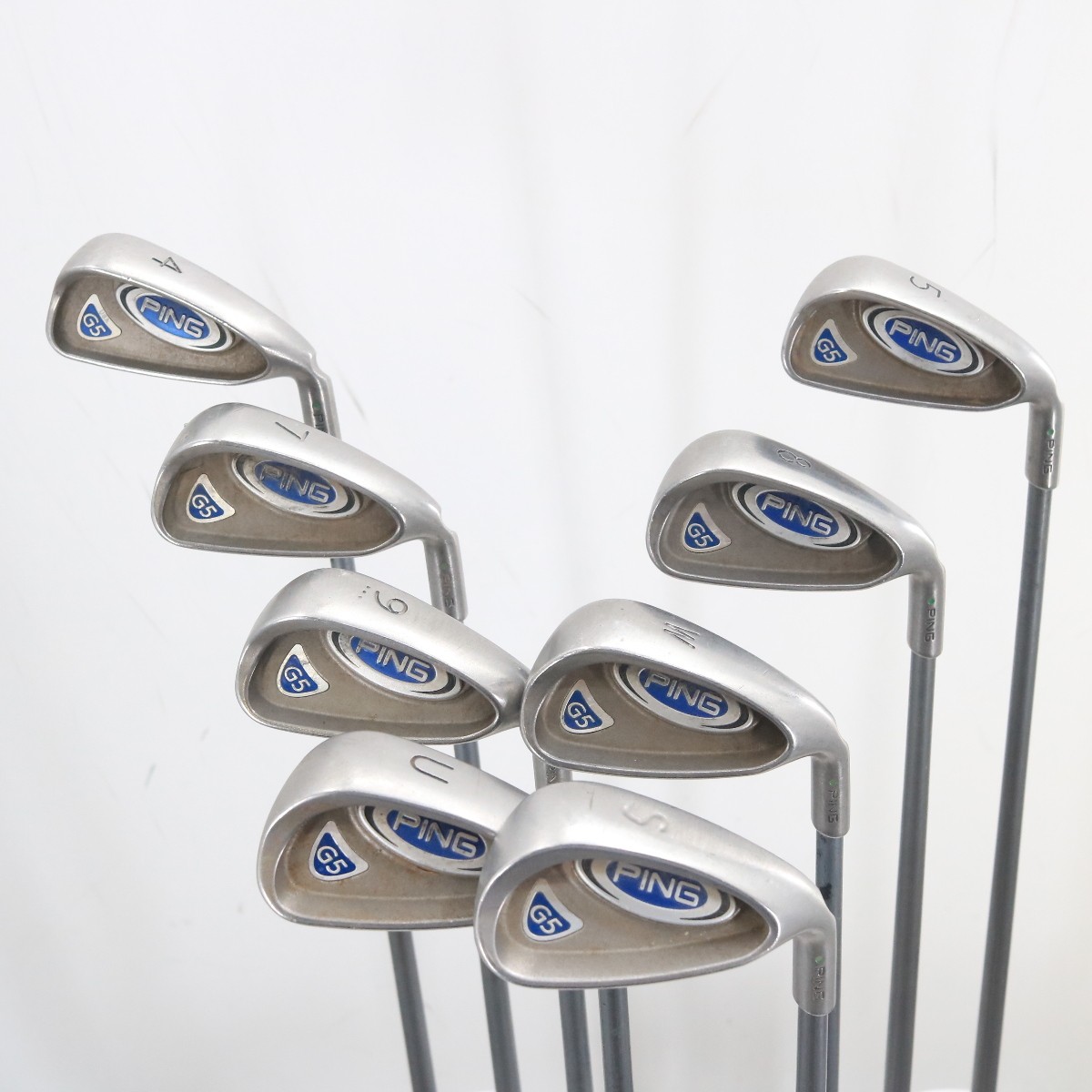 Ping G5 Iron Set 4,5,7-W,U,S Green Dot Graphite Shaft Stiff Right Ping G5 Iron Set 4,5,7-W,U,S Green Dot Graphite Shaft Stiff Right