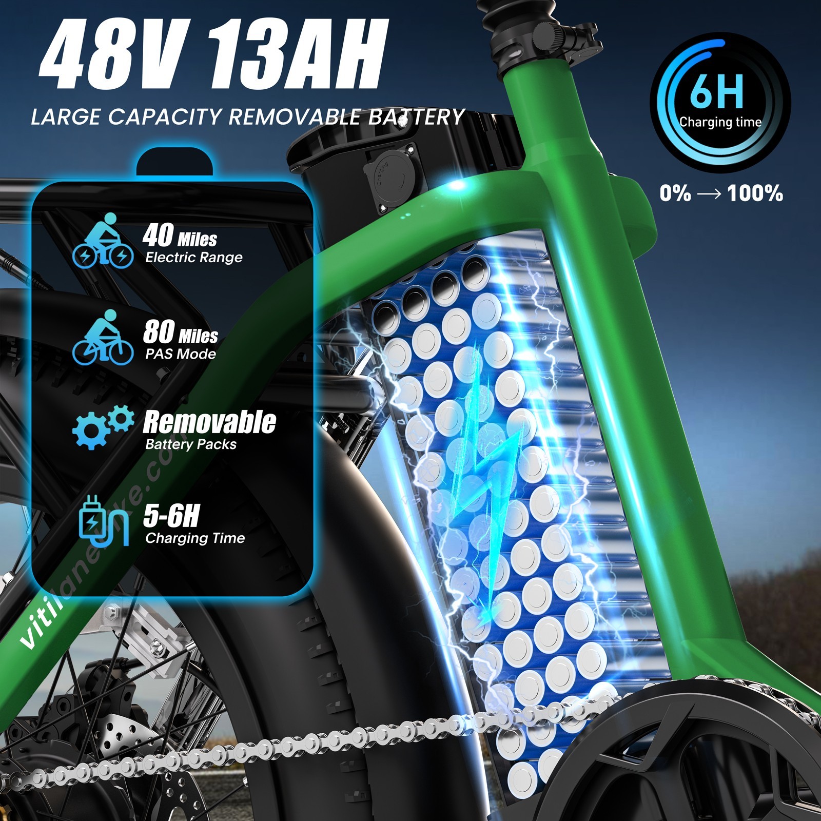 Vitilan U3 48V 13AH E-Bike 20" Bicicletta Elettrica Pieghevole 25km/h Fattire E-Mountain Bike foto 3
