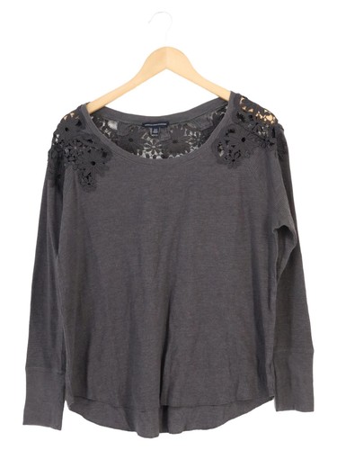 AMERICAN EAGLE Damen Pullover Grau Spitze Gr. M