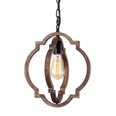 1-Light Farmhouse Wood Chandelier,Rustic Retro Pendant Light.Adjustable Height H