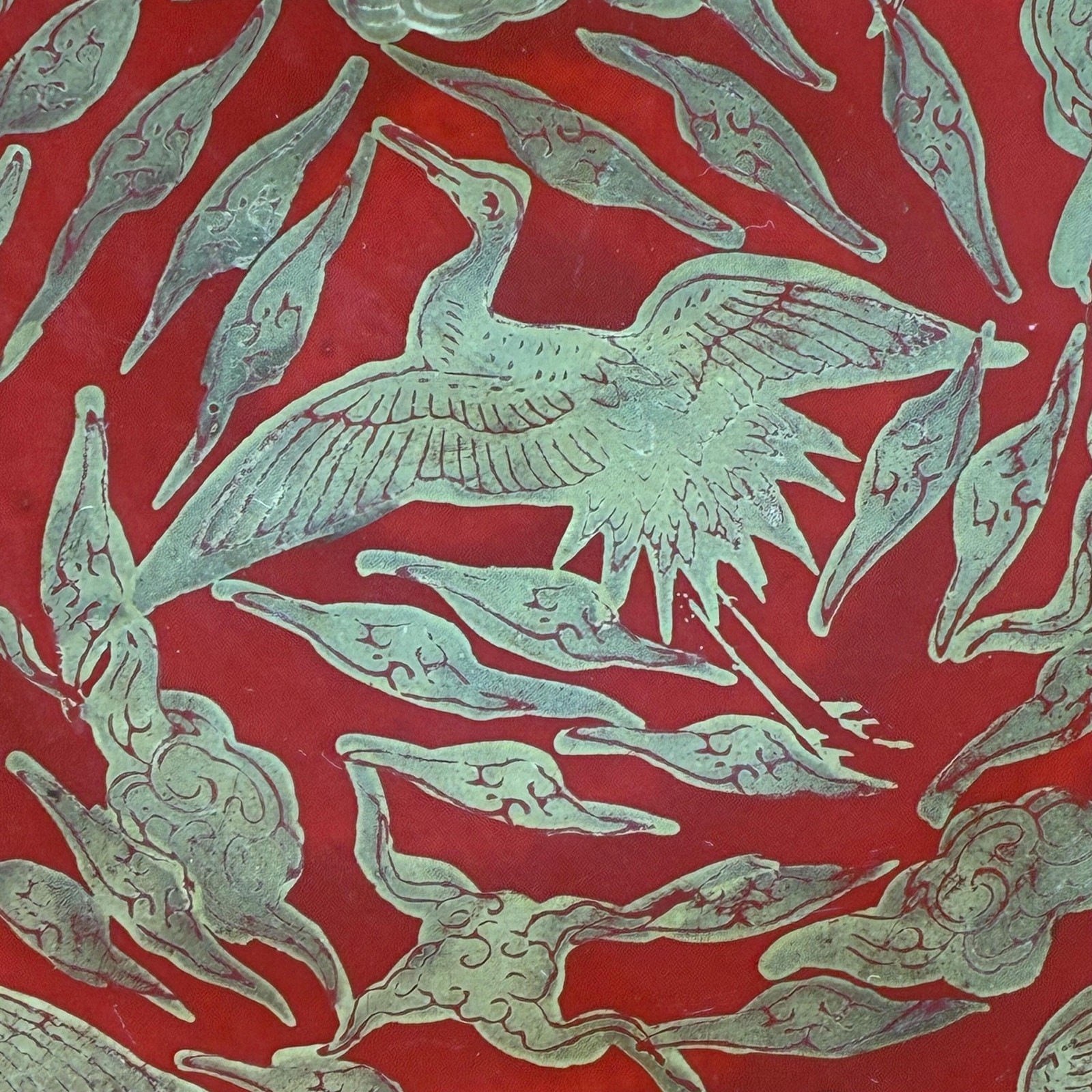 Vintage Japanese Red & Gold Crane Decorative Plate Signed Kutani-Style 9.5 Inch