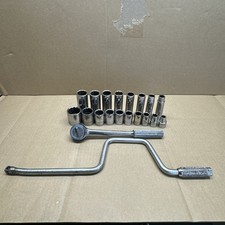 Vintage Sk S-k Usa 12 Shallow Drive Deep Socket Set 716 To 1-14 Ratchet