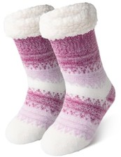 Fuzzy Slipper Socks with Non-Slip Grippers for Women  6-9 Women/7-8 Men Purple