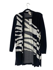 Chico's Womens Cardigan Jacket Sz 1 Small Black White Zebra Print Knit Open NWT