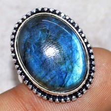 Fiery Labradorite 925 Silver Plated Ring US 9.5 Special For Independence Day GW