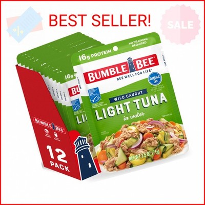 Bumble Bee Chunk Light Tuna in Water, 2.5 oz Pouches (Pack of 12) - Ready to Eat