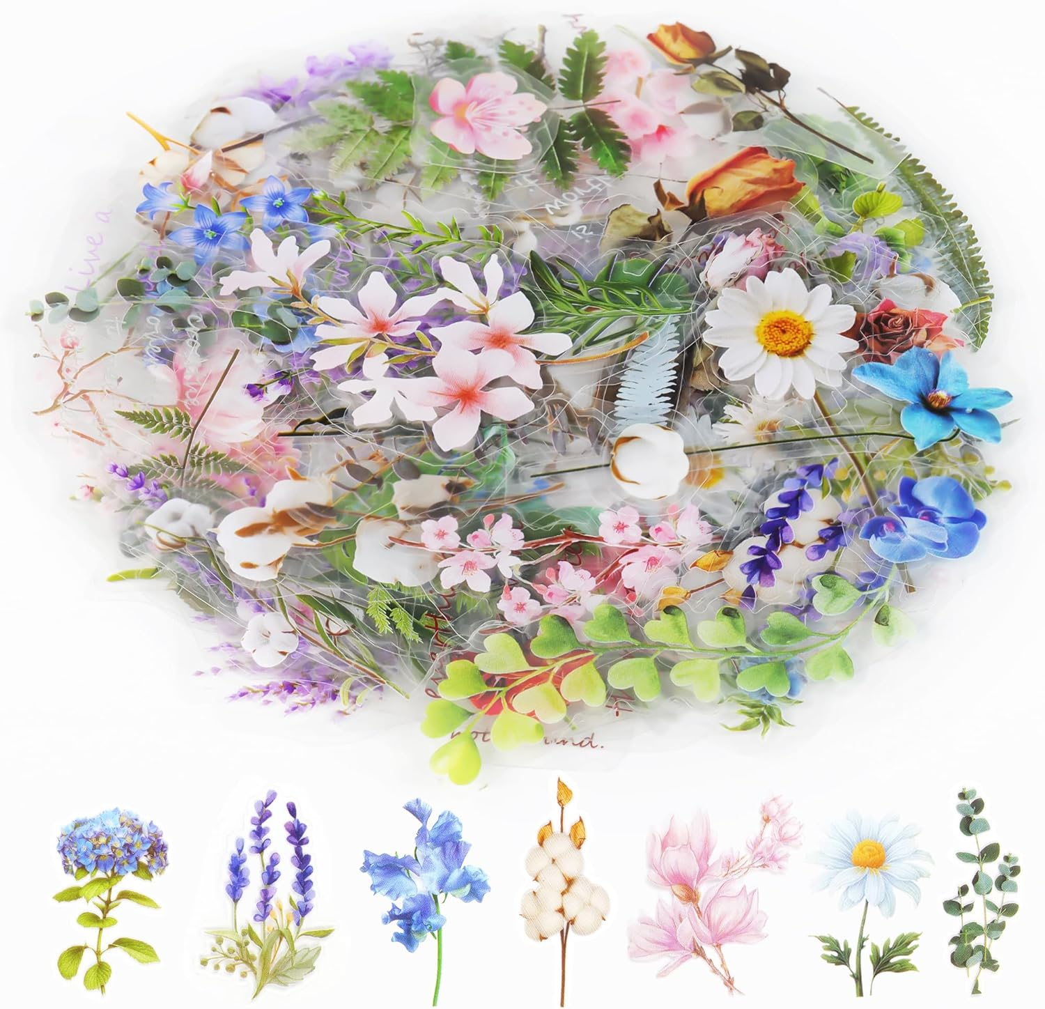 160Pcs Natural Flower Stickers for Scrapbooking,10 Sheets Self-Adhesive Transpar