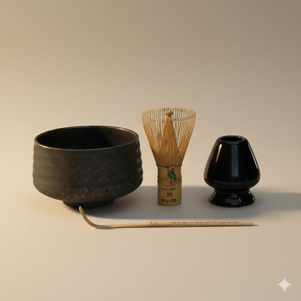 Handmade Matcha Set 4-Piece — Bowl, Whisk, Holder, Scoop — Japanese Tools