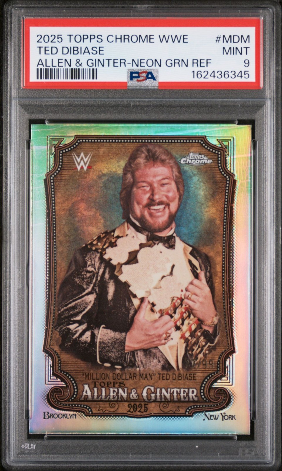 TED DIBIASE 2025 Topps Chrome WWE Allen & Ginter Neon Green refractor /99 PSA 9 view 1