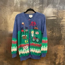 Vintage 90s Susan Bristol Yard Sale Art Embroidered Women’s Cardigan Size M